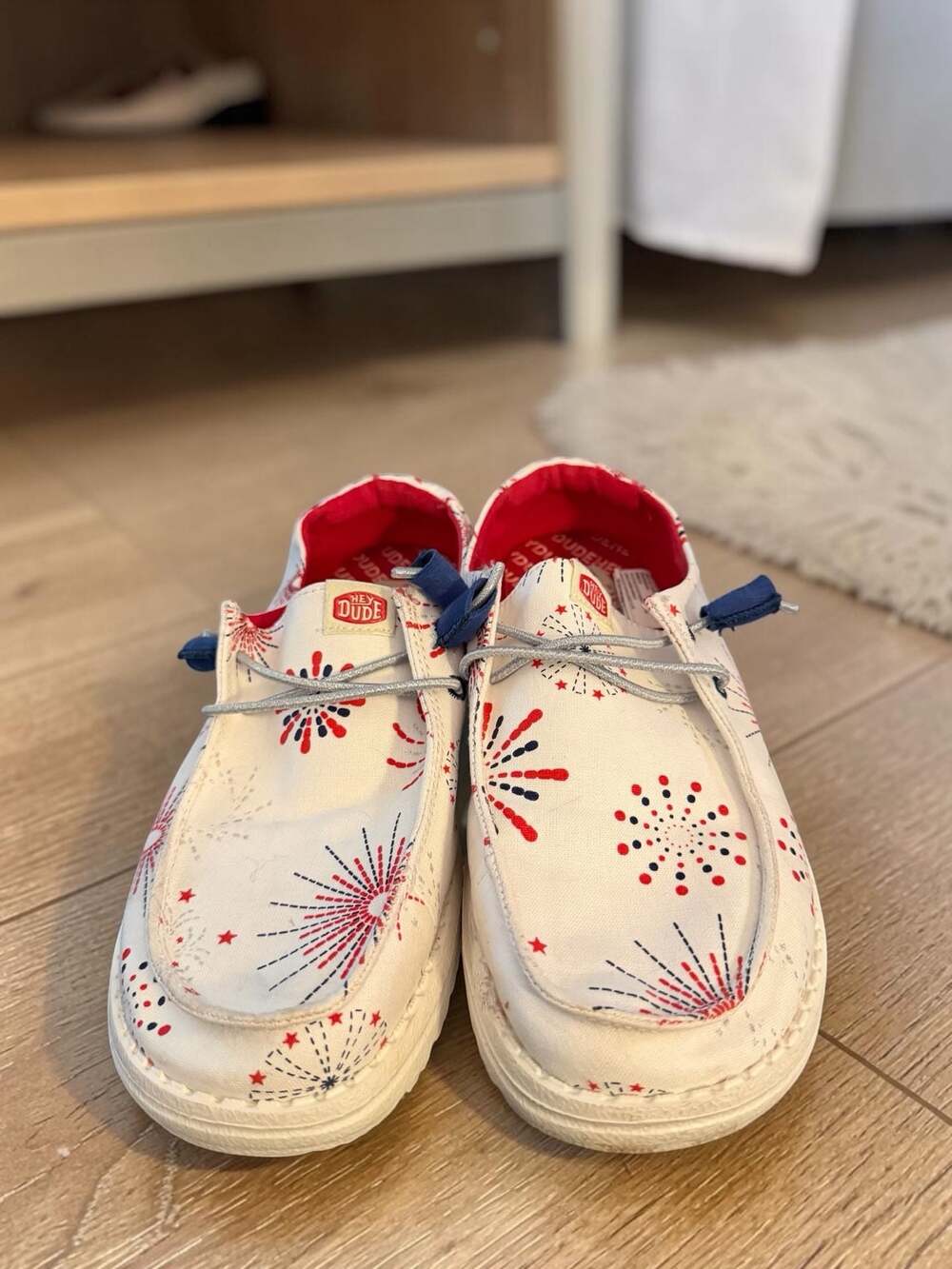 Hey Dude Wendy Fireworks White Slip-On Shoes Women's Size 8
